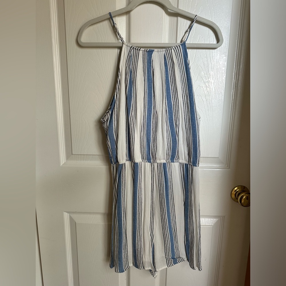 Blue and white striped romper